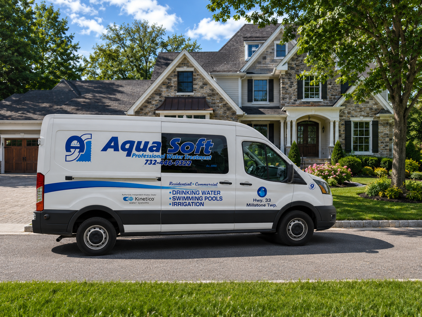 Aqua-Soft technician arriving at a New Jersey home with the company service van